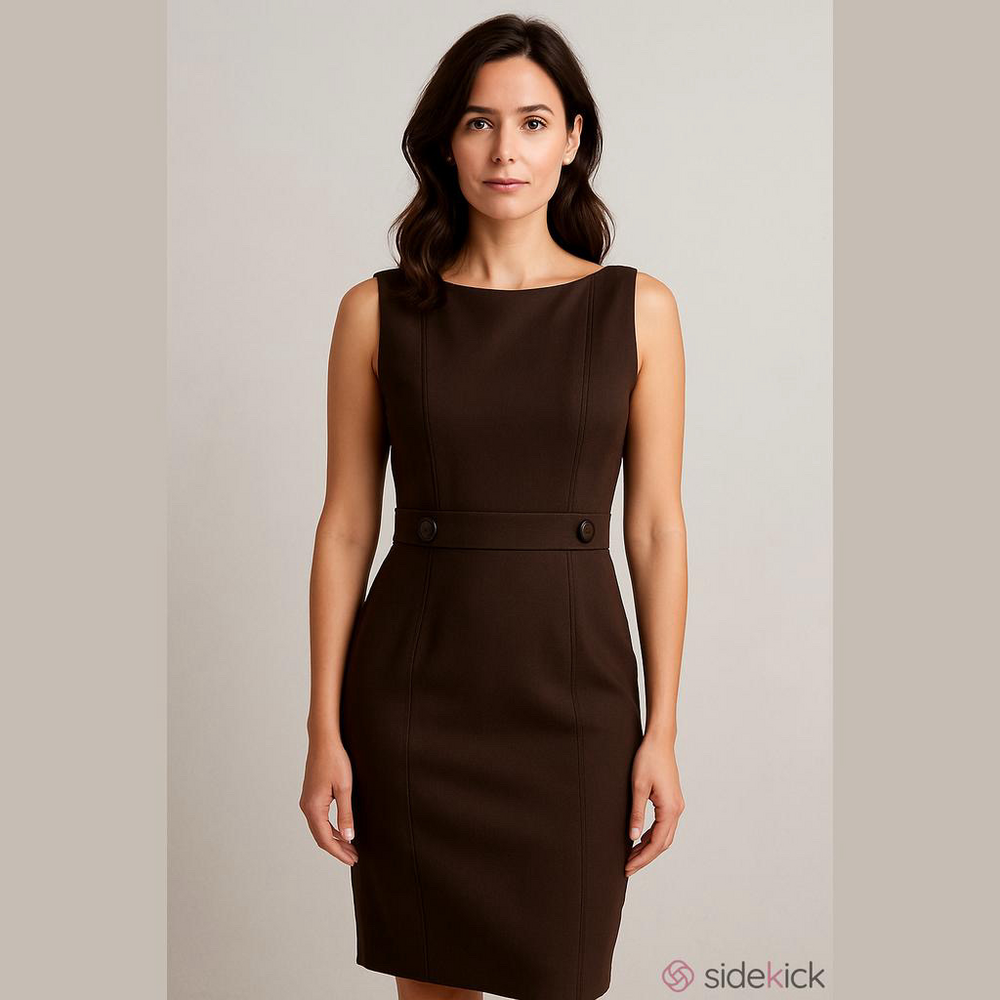 M Siamo Brown Virgin Wool Sheath Dress 6 Button Waist Flare Hem Sleeveless Y2K